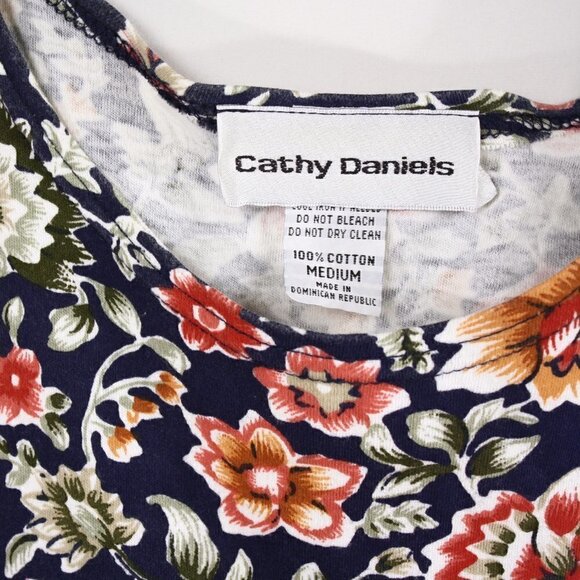 Cathy Daniels Tank Style Dress w Pockets Navy Blue Floral Size Medium - Hey Viv - Picture 6 of 7